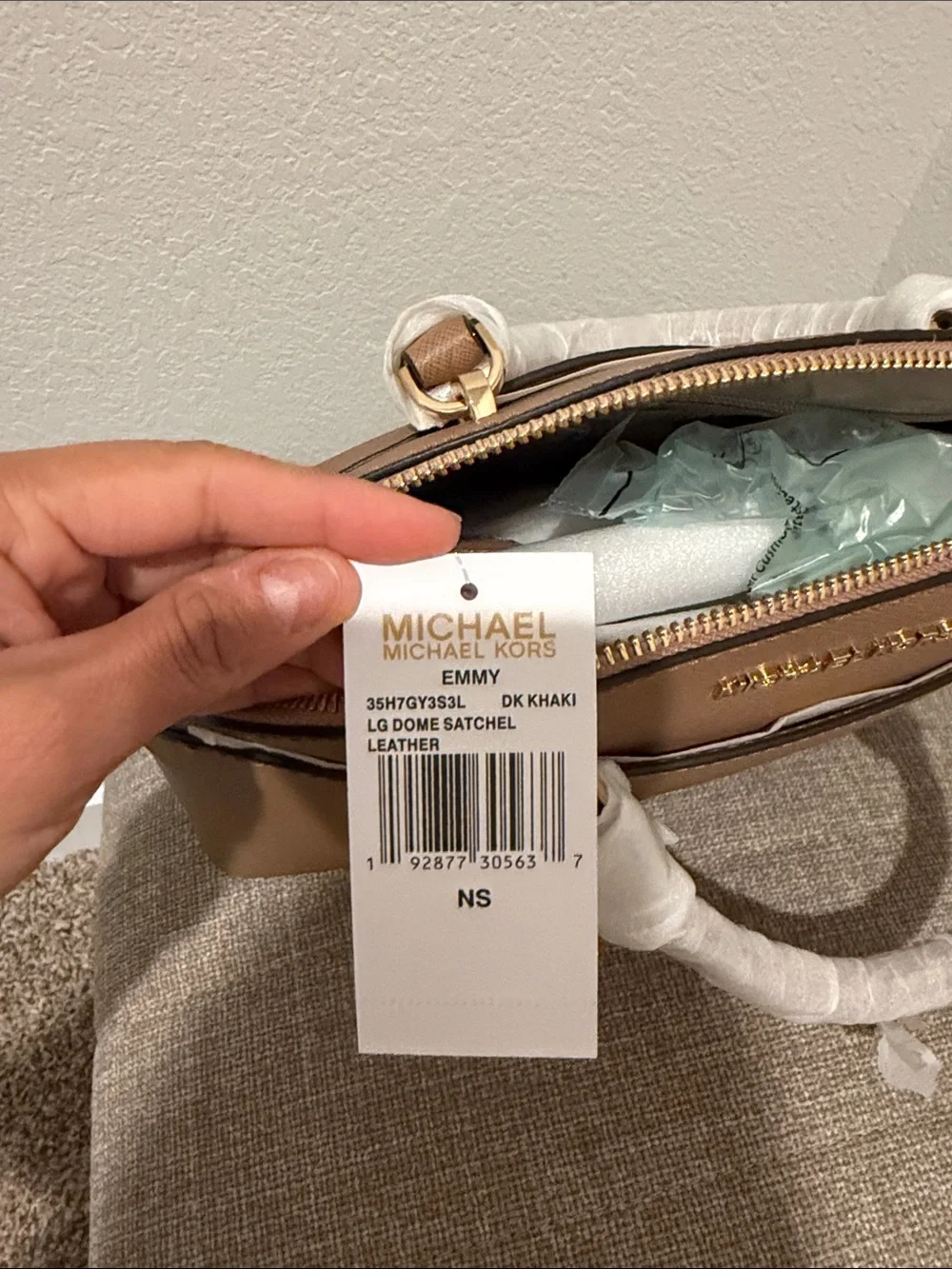 Michael Kors Camel Saffiano Dome Satchel with Gold Hardware
